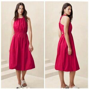 Banana Republic Bubble Hem Maui Rose Taffeta Midi Dress in Medium Petite